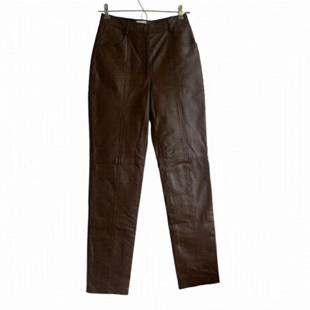 Together Brown Leather High Waisted Straight leg Trousers Size 4